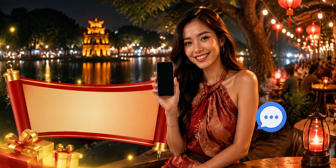 Người dùng tại chợ đêm Hà Nội truy cập nền tảng 663 với kết nối bảo mật trên điện thoại